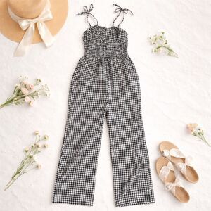 Japana Black & White Gingham Spaghetti Strap Bow Summer Jumpsuit, M Tomato Girl